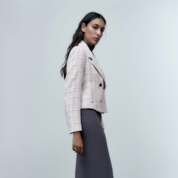 Zara double breasted textured weave jacket - Picture 4 of 7